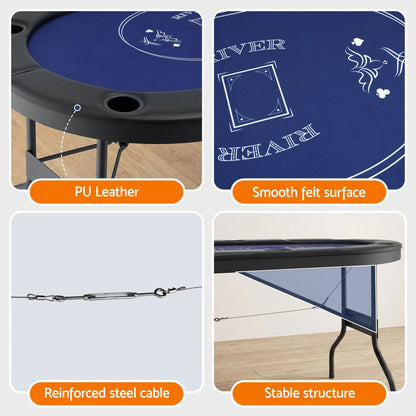 8 Player 1.8m Folding Poker Table and 300pcs Chips Set Portable Card Game Blue Layout Blue - Image 6