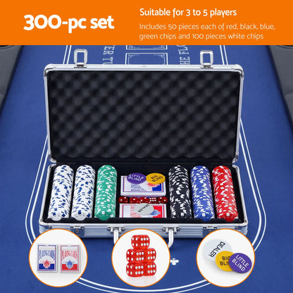 8 Player 1.8m Folding Poker Table and 300pcs Chips Set Portable Card Game Blue Layout Blue - Image 7