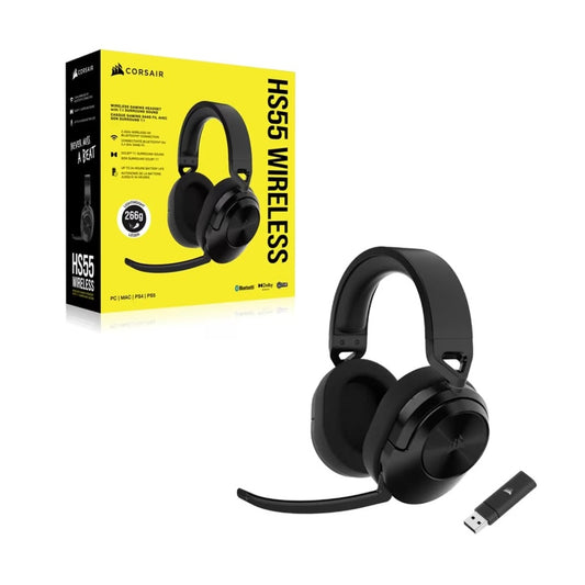 Corsair HS55 WIRELESS Gaming Headset- Carbon (AP), 50mm drivers, Dolby 7.1, wireless 50 ft, 24h b...