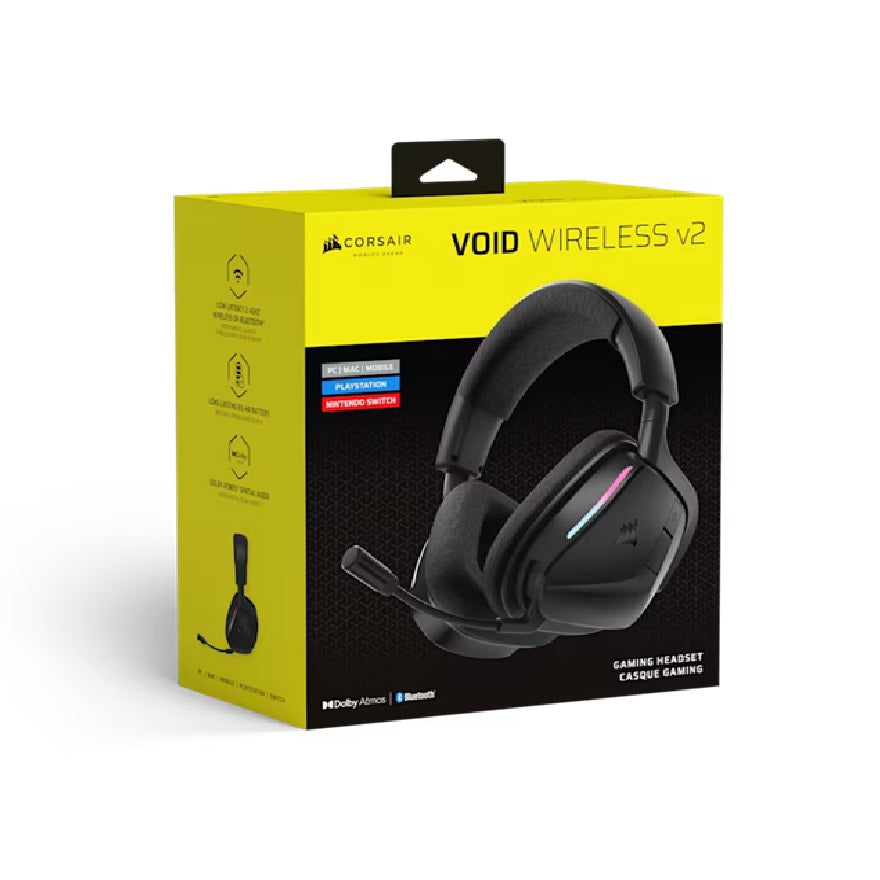 Corsair VOID WIRELESS v2 Gaming Headset – Carbon, wireless, 70–130h, 50mm, 20Hz–20kH, 50ft, PC/Ma...