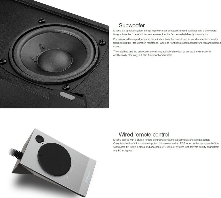 Edifier M1360 2.1 Multimedia Speakers - 3.5mm AUX/4INCH Subwoofer/Remote/RCA Remote Control input... - Image 2