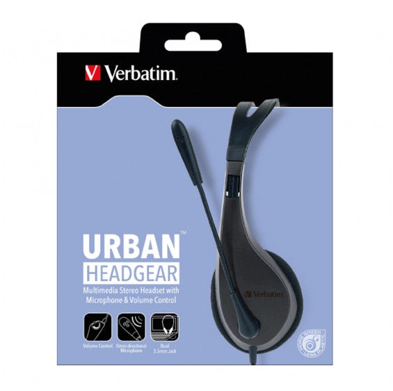 Verbatim Multimedia Headset with Microphone - 3.5mm Jack, Wide Frequency Stereo, 40mm Drivers, Co...