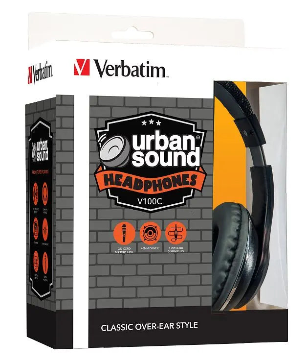 Verbatim Stereo Headphone 3.5mm - Black, Headphones Over-Ear Design, 1.2 Meter Cable Included, Gr...