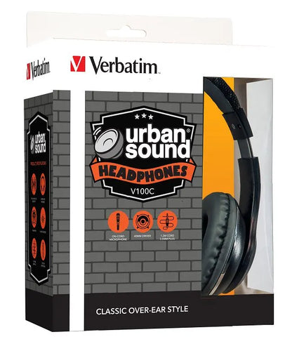 Verbatim Stereo Headphone 3.5mm - Black, Headphones Over-Ear Design, 1.2 Meter Cable Included, Gr...