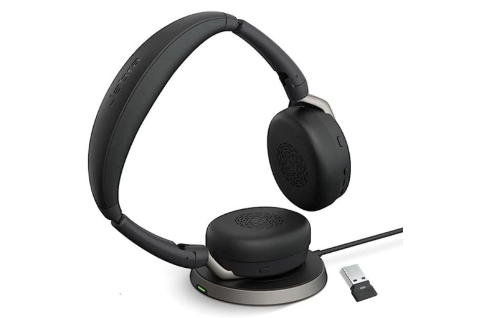 Jabra Evolve2 65 Flex MS Stereo Bluetooth Headset, Link380a USB-A Dongle  Wireless Charging Stand...