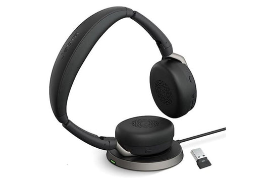 Jabra Evolve2 65 Flex MS Stereo Bluetooth Headset, Link380a USB-A Dongle  Wireless Charging Stand...