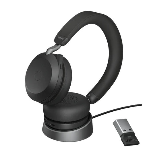 Jabra Evolve2 75 UC Bluetooth Headset, Includes Charging Stand  Link380a Dongle, 8-Mic Technology...