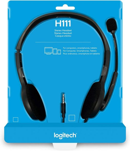 Logitech H111 Strereo Headset (Single 3.5mm Jack) Cable length: 7.71 ft (2.35 m)  2-Year Limited...