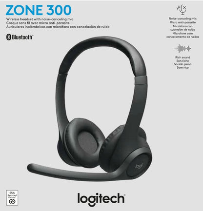 Logitech ZONE 300 Wireless Headset Midnight Black 1-Year Limited Hardware Warranty - Speakers, He... - Image 4