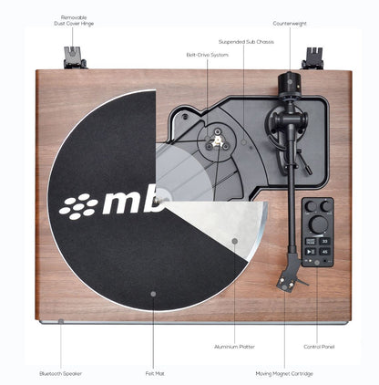mbeat®  Hi-Fi Turntable with Bluetooth Speaker adjustable counterweight Turntable Speed: 331/3  45 RPM Weight: 5.75kg