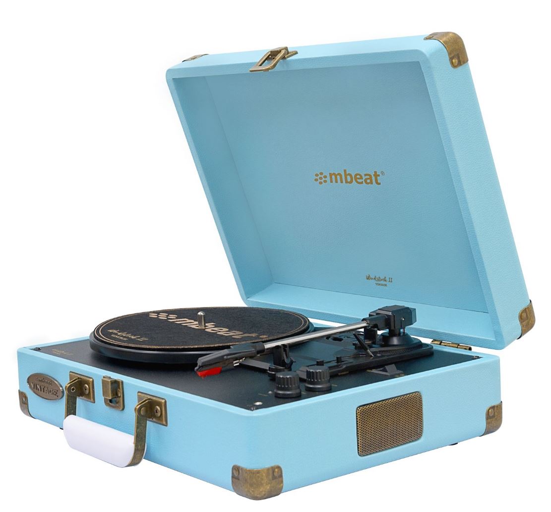 (LS)mbeat®  Woodstock 2 Sky Blue Retro Turntable Player with BT Receiver  Transmitter Built-in Bl...