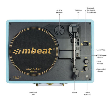 (LS)mbeat®  Woodstock 2 Sky Blue Retro Turntable Player with BT Receiver  Transmitter Built-in Bl... - Image 2