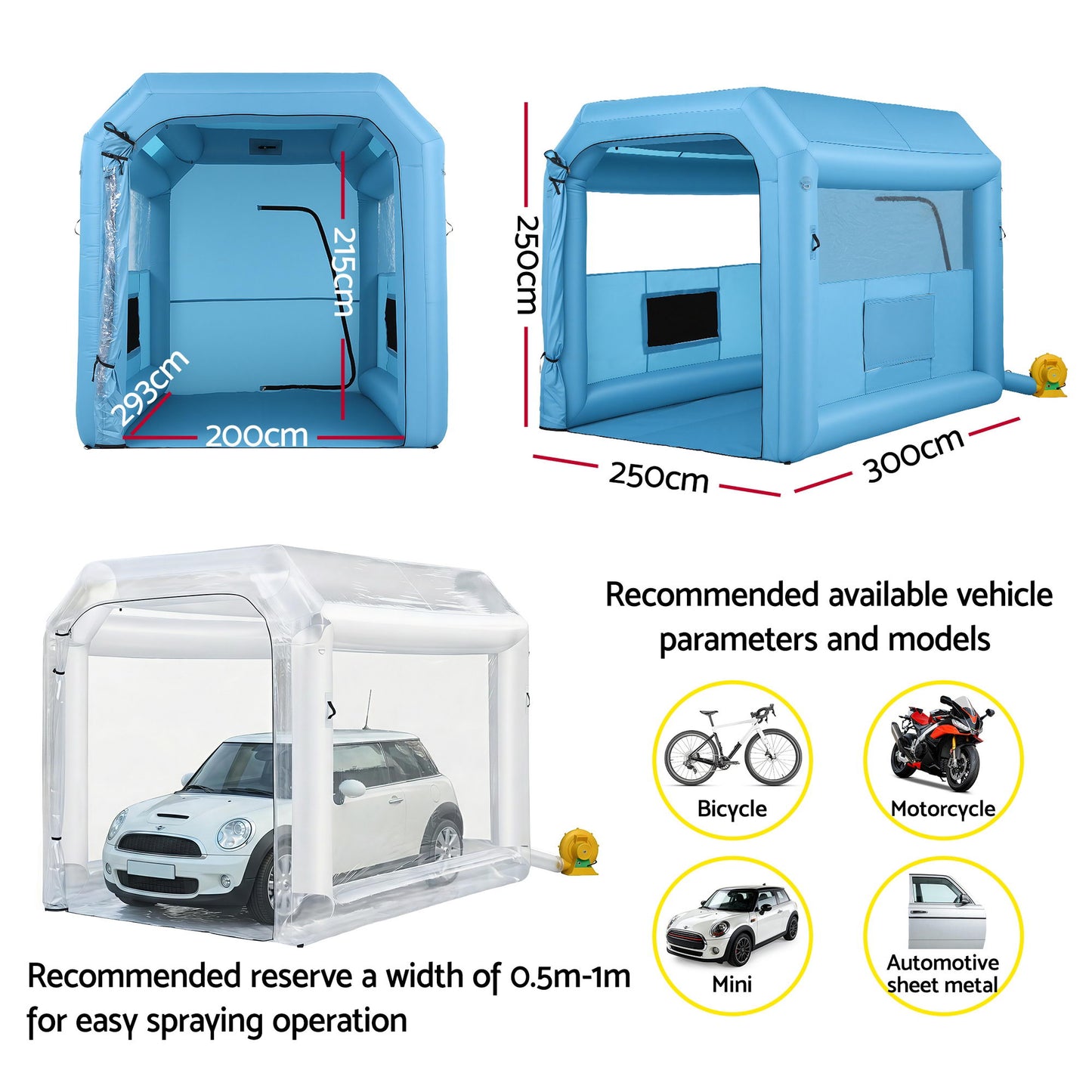 Giantz Inflatable Paint Booth 2.5X2.5X3M Inflatable Spray Booth with 550W Powerful Blower and Air Filter System, Round Roof with Light Hook, for Painting Bicycle, Motorcycle, Furniture Refinishing DIY - Image 2