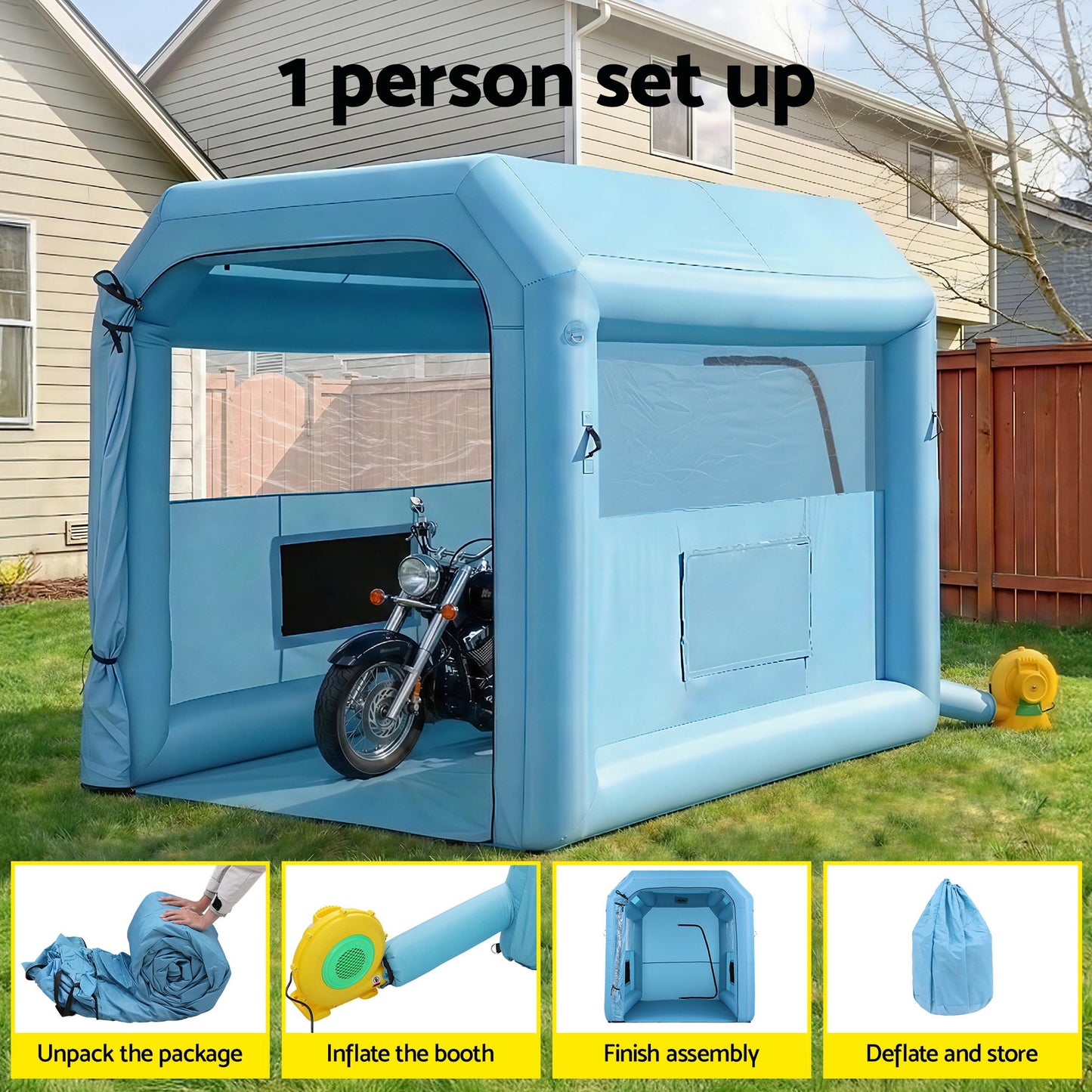Giantz Inflatable Paint Booth 2.5X2.5X3M Inflatable Spray Booth with 550W Powerful Blower and Air Filter System, Round Roof with Light Hook, for Painting Bicycle, Motorcycle, Furniture Refinishing DIY - Image 5