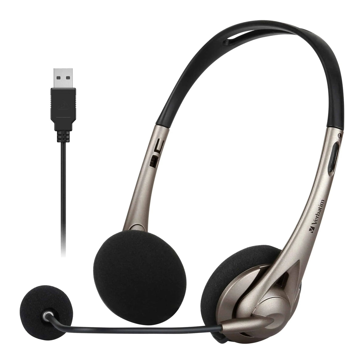 Verbatim Multimedia Headset with Boom Mic Headphone, Volume Control, USB 3.0 – Grey – School, Off...