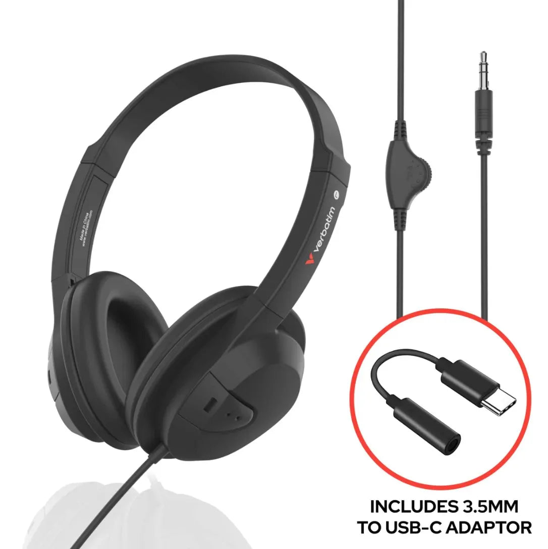 Verbatim PureSound Headphones with Volume Control - Speakers, Headsets  Mic