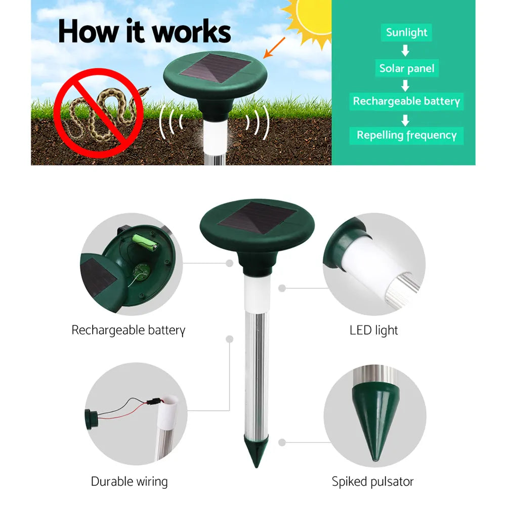 Gardeon Snake Repeller Set of 12 Solar LED Pulse Plus Ultrasonic Pest Rodent Repellent - Image 5