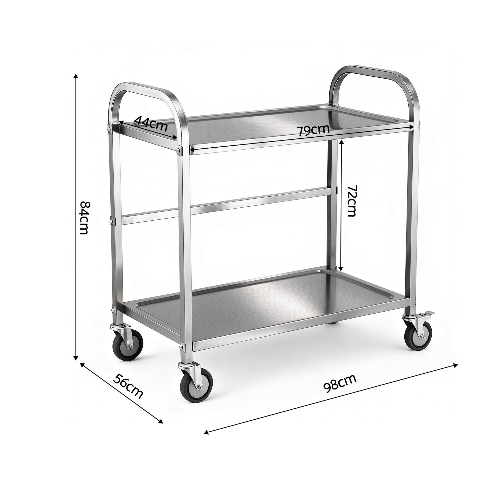 Cefito 2-Tier Stainless Steel Kitchen Trolley with Wheels 84x56x98cm - Image 2