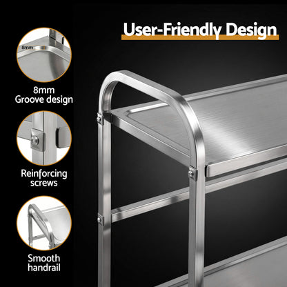Cefito 2-Tier Stainless Steel Kitchen Trolley with Wheels 84x56x98cm - Image 6