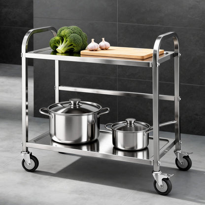 Cefito 2-Tier Stainless Steel Kitchen Trolley with Wheels 84x56x98cm - Image 9