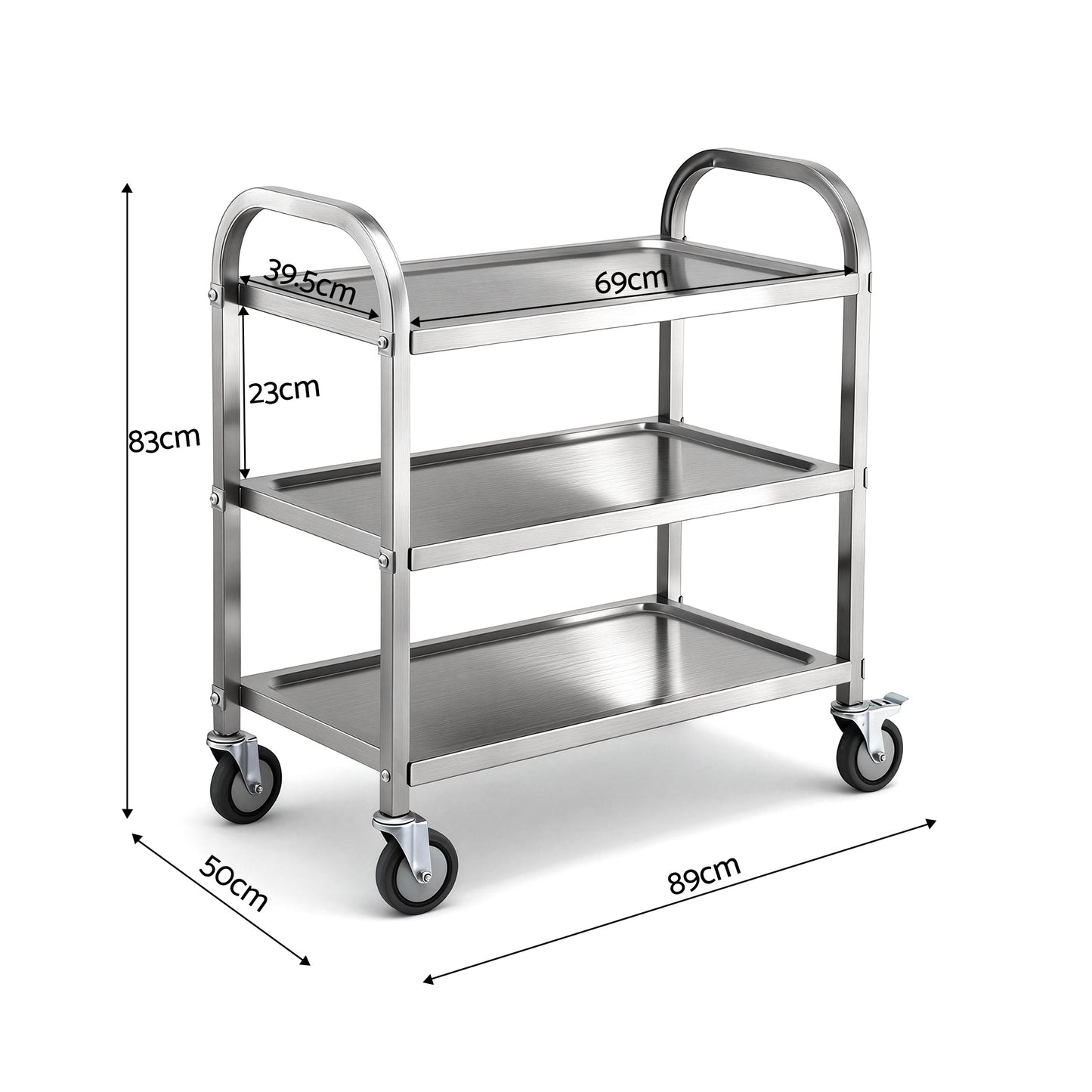 Cefito 3-Tier Stainless Steel Kitchen Trolley with Wheels 89X50X83cm - Image 2