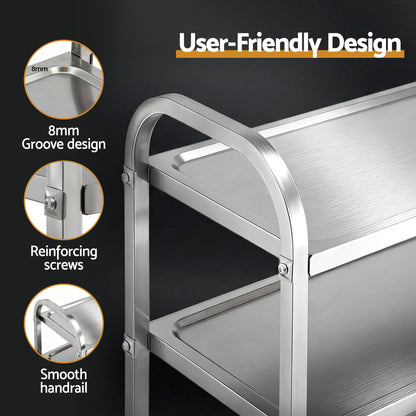 Cefito 3-Tier Stainless Steel Kitchen Trolley with Wheels 89X50X83cm - Image 6