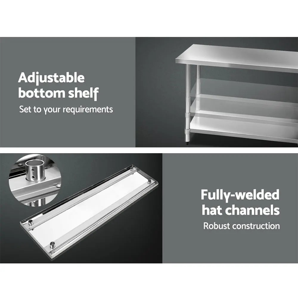 Cefito 1829x610mm Stainless Steel Kitchen Bench 304 - Image 5