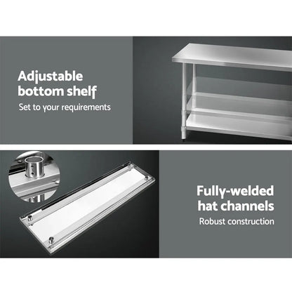 Cefito 1829x610mm Stainless Steel Kitchen Bench 304 - Image 5