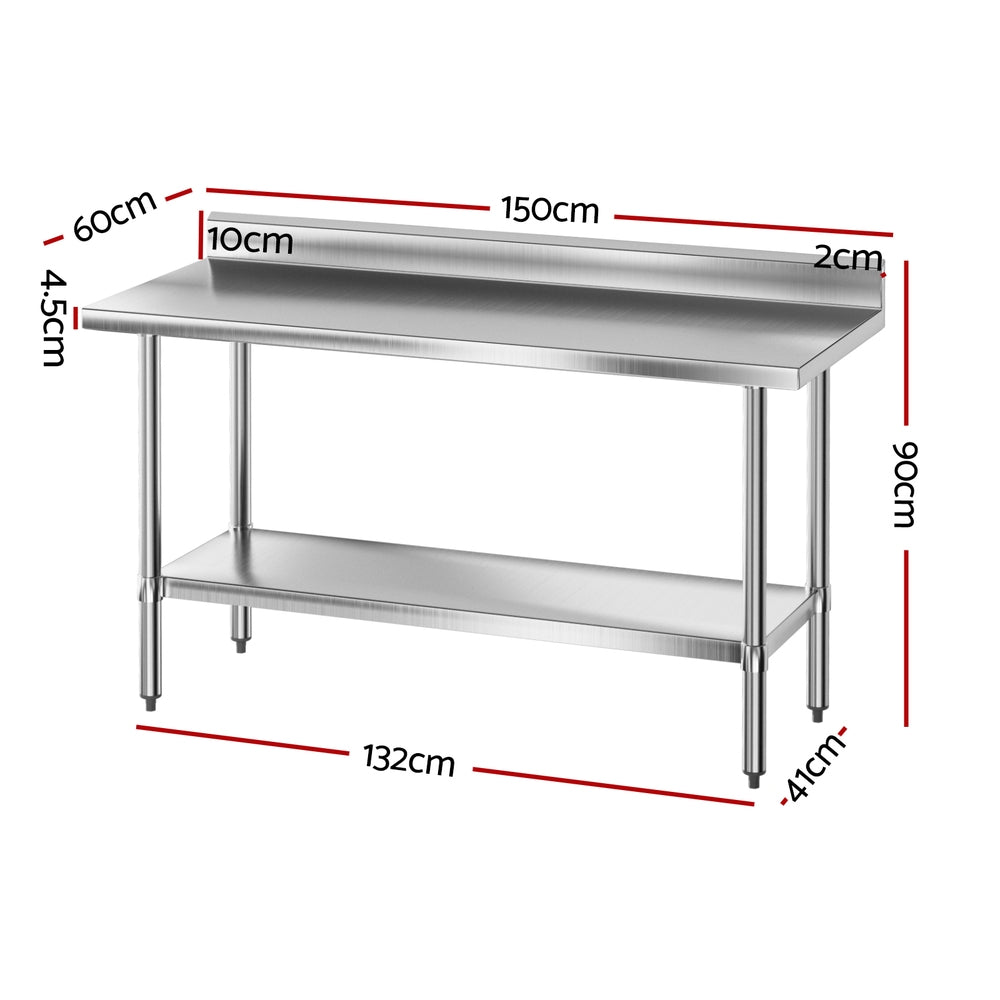Cefito Stainless Steel  Kitchen  Bench w/ Splashback 1500x600MM 430 - Image 2