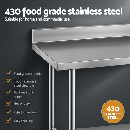 Cefito Stainless Steel  Kitchen  Bench w/ Splashback 1500x600MM 430 - Image 4