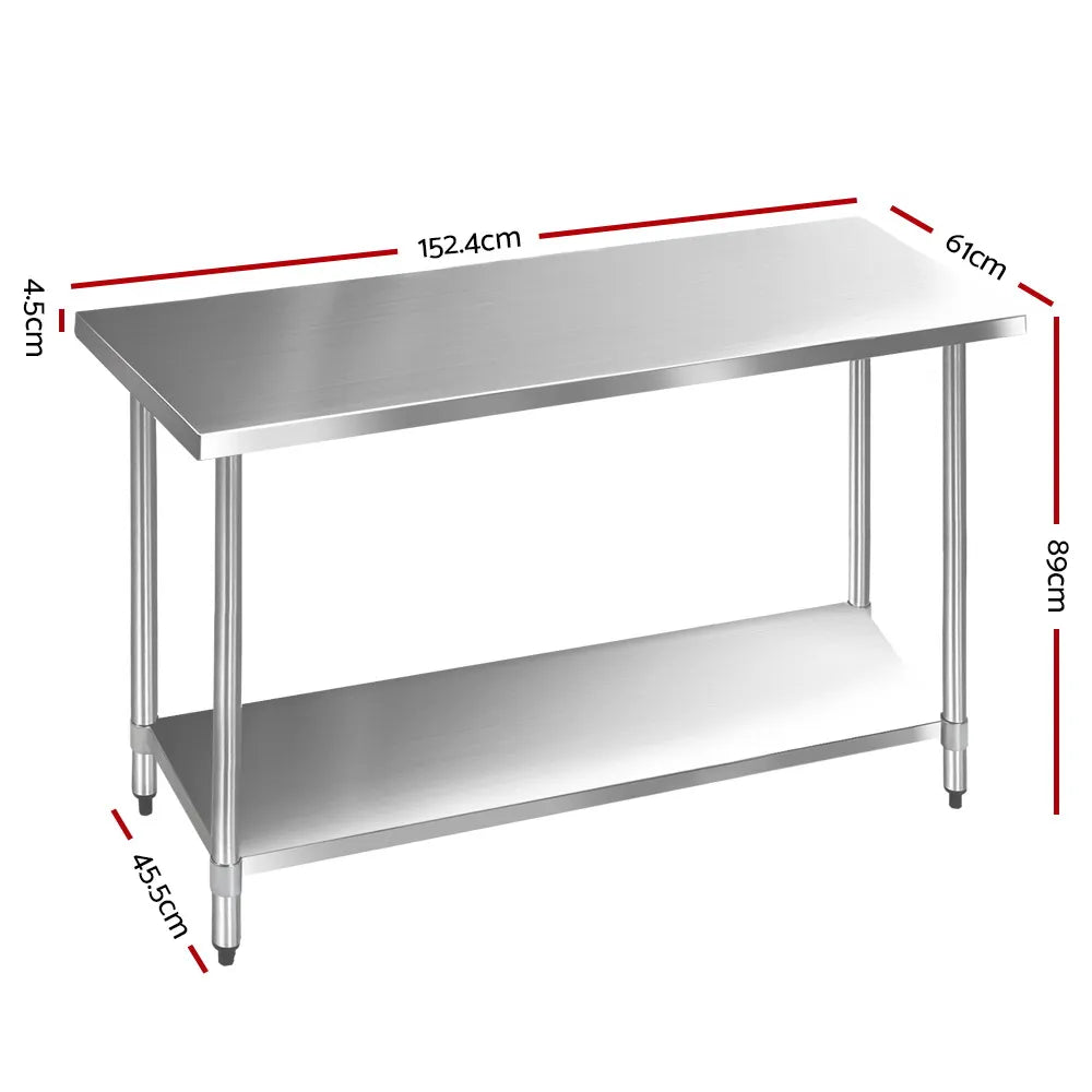 Cefito 1524x610mm Stainless Steel Kitchen Bench 430 - Image 2