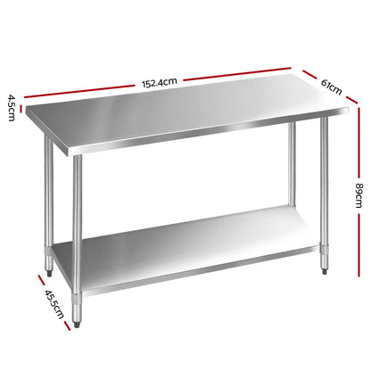 Cefito 1524x610mm Stainless Steel Kitchen Bench 430 - Image 2