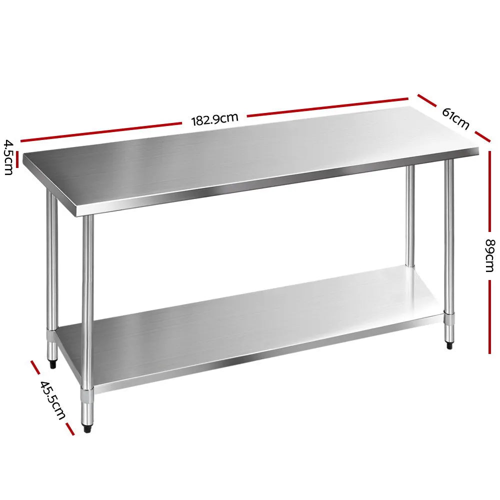 Cefito 1829x610mm Stainless Steel Kitchen Bench 430 - Image 2