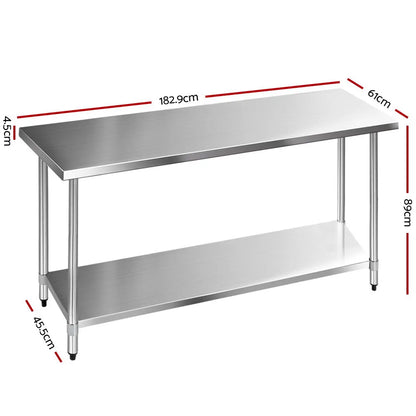 Cefito 1829x610mm Stainless Steel Kitchen Bench 430 - Image 2