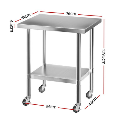 Cefito Stainless Steel Kitchen Bench w/ Splashback 760x610MM 430 - Image 2
