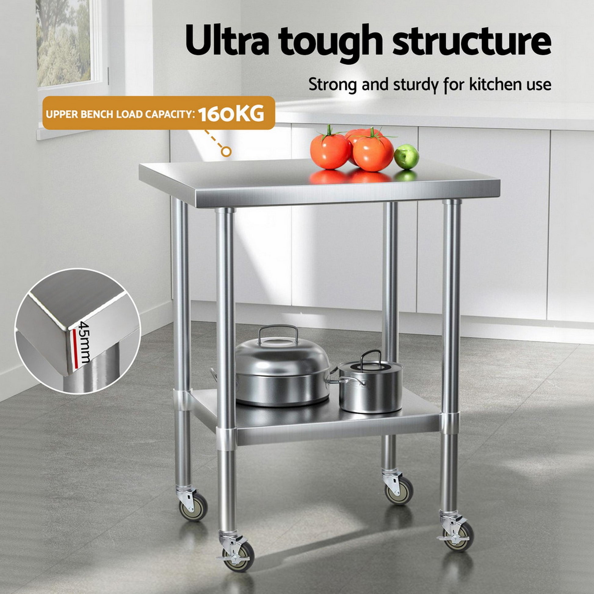 Cefito Stainless Steel Kitchen Bench w/ Splashback 760x610MM 430 - Image 5