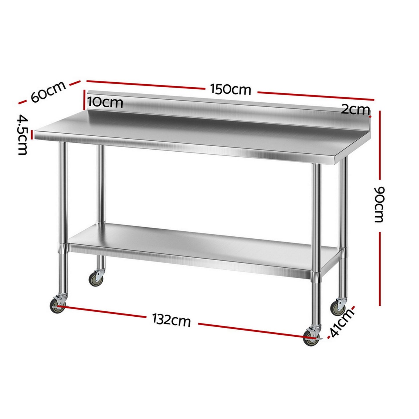 Cefito Stainless Steel Kitchen Bench w/ Splashback 1500x600MM 430 - Image 2