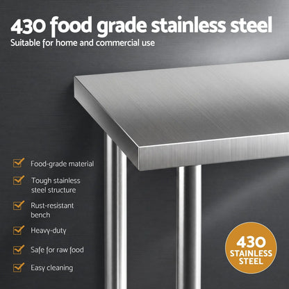 Cefito 1524x762mm Stainless Steel Kitchen Bench w/ Splashback Work Table Prep Bench Commercial 430 - Image 4