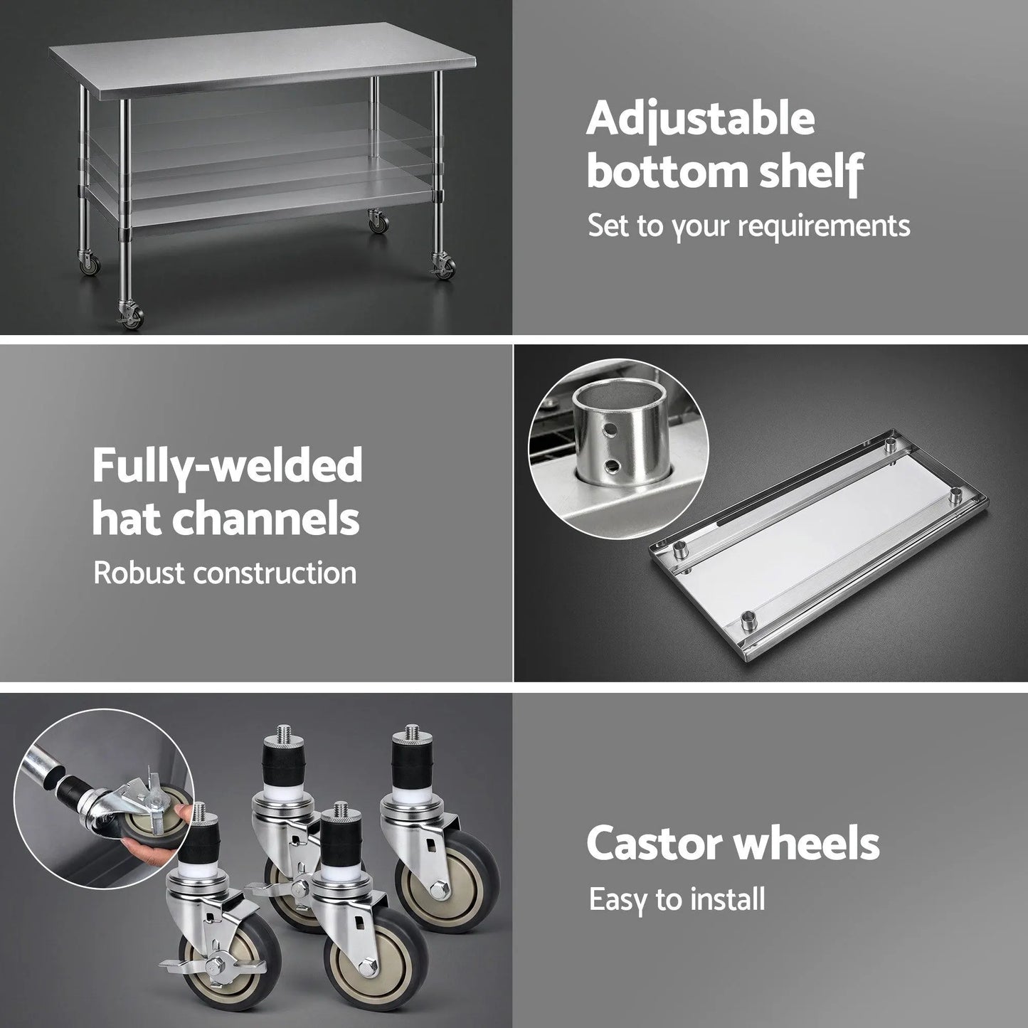 Cefito 1524x762mm Stainless Steel Kitchen Bench w/ Splashback Work Table Prep Bench Commercial 430 - Image 6