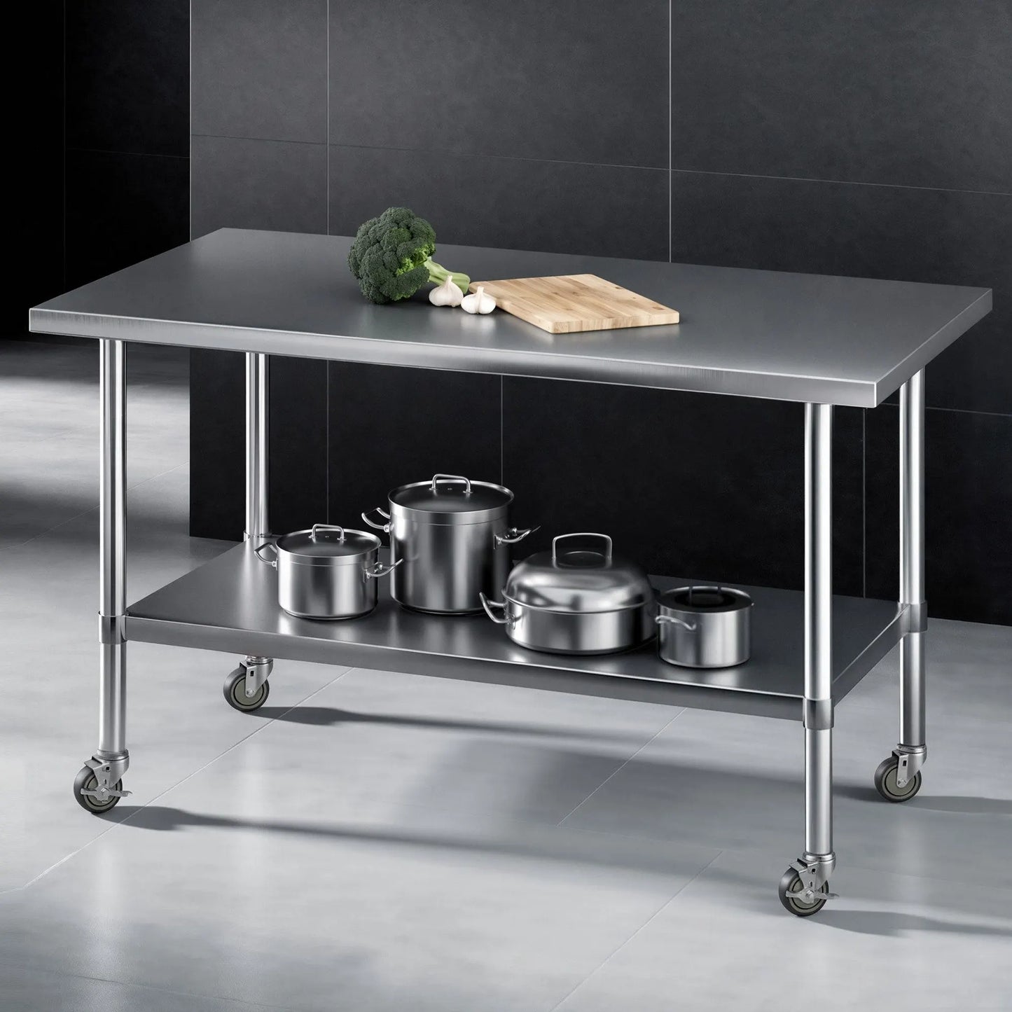 Cefito 1524x762mm Stainless Steel Kitchen Bench w/ Splashback Work Table Prep Bench Commercial 430 - Image 8