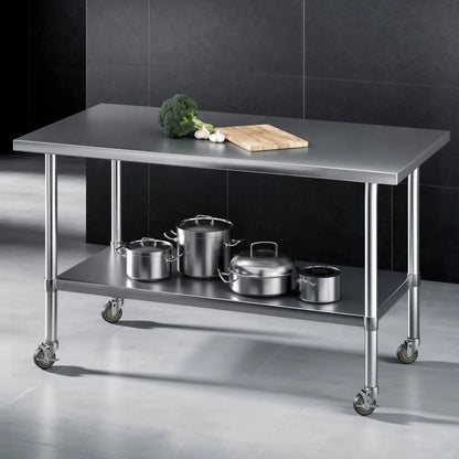 Cefito 1524x762mm Stainless Steel Kitchen Bench w/ Splashback Work Table Prep Bench Commercial 430 - Image 8