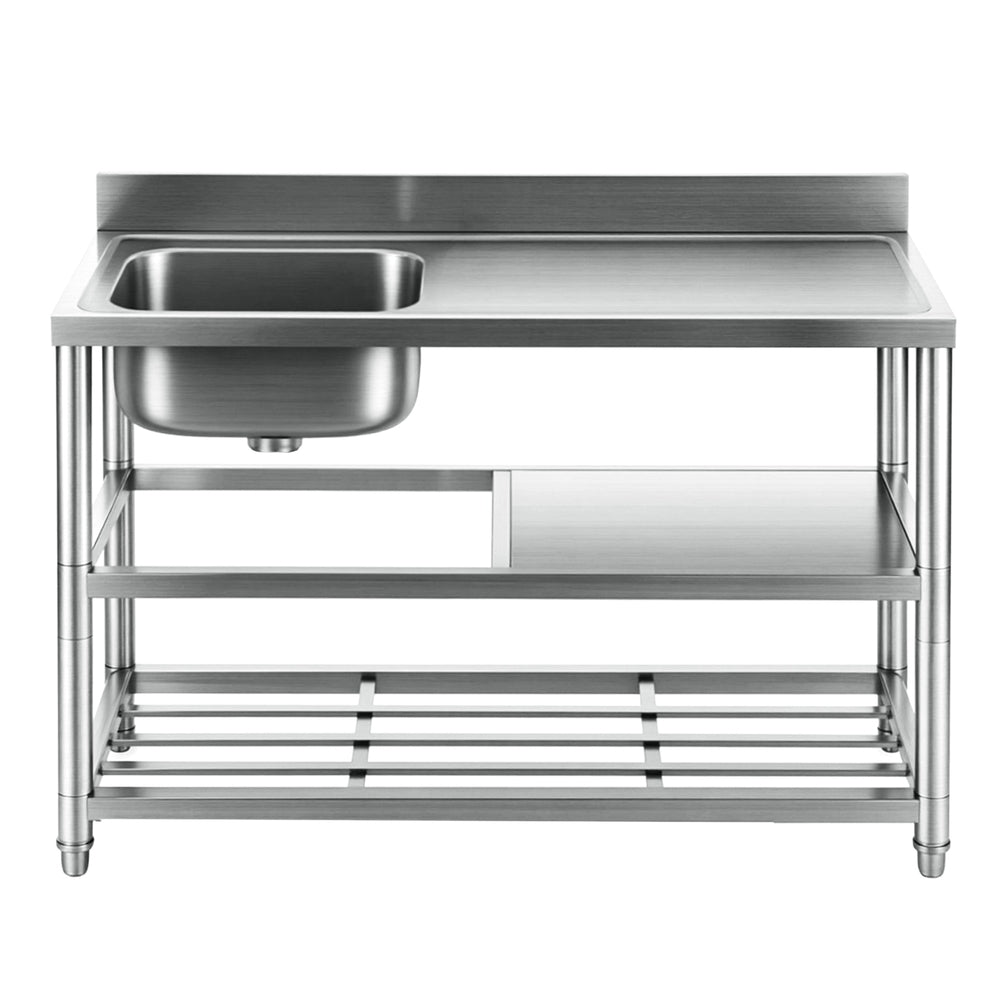 Cefito Stainless Steel Kitchen Bench Work Table with Sink Splashback 120cm - Image 3