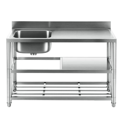 Cefito Stainless Steel Kitchen Bench Work Table with Sink Splashback 120cm - Image 3