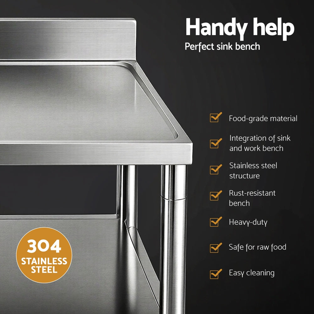 Cefito Stainless Steel Kitchen Bench Work Table with Sink Splashback 120cm - Image 4