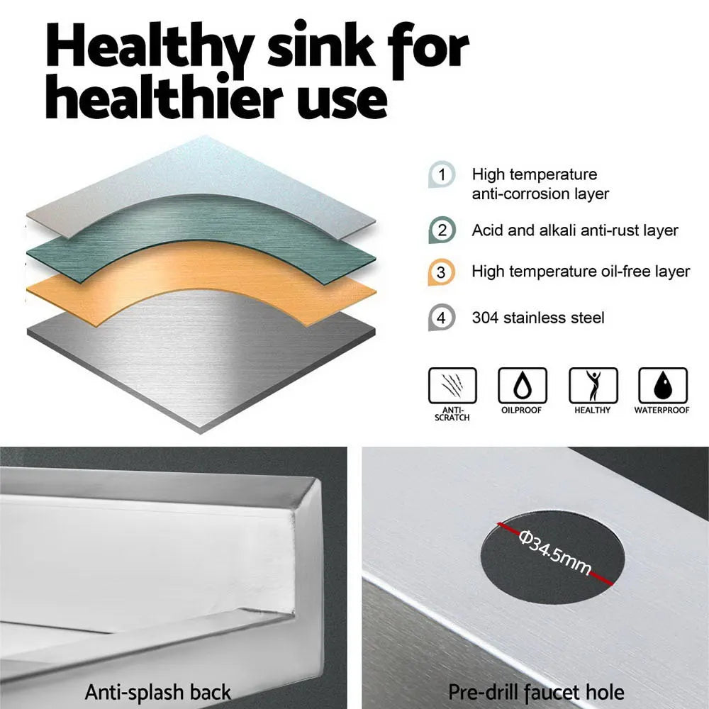 Cefito 100x60cm Stainless Steel Sink Bench Kitchen 304 - Image 4