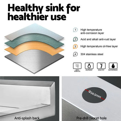 Cefito 100x60cm Stainless Steel Sink Bench Kitchen 304 - Image 4