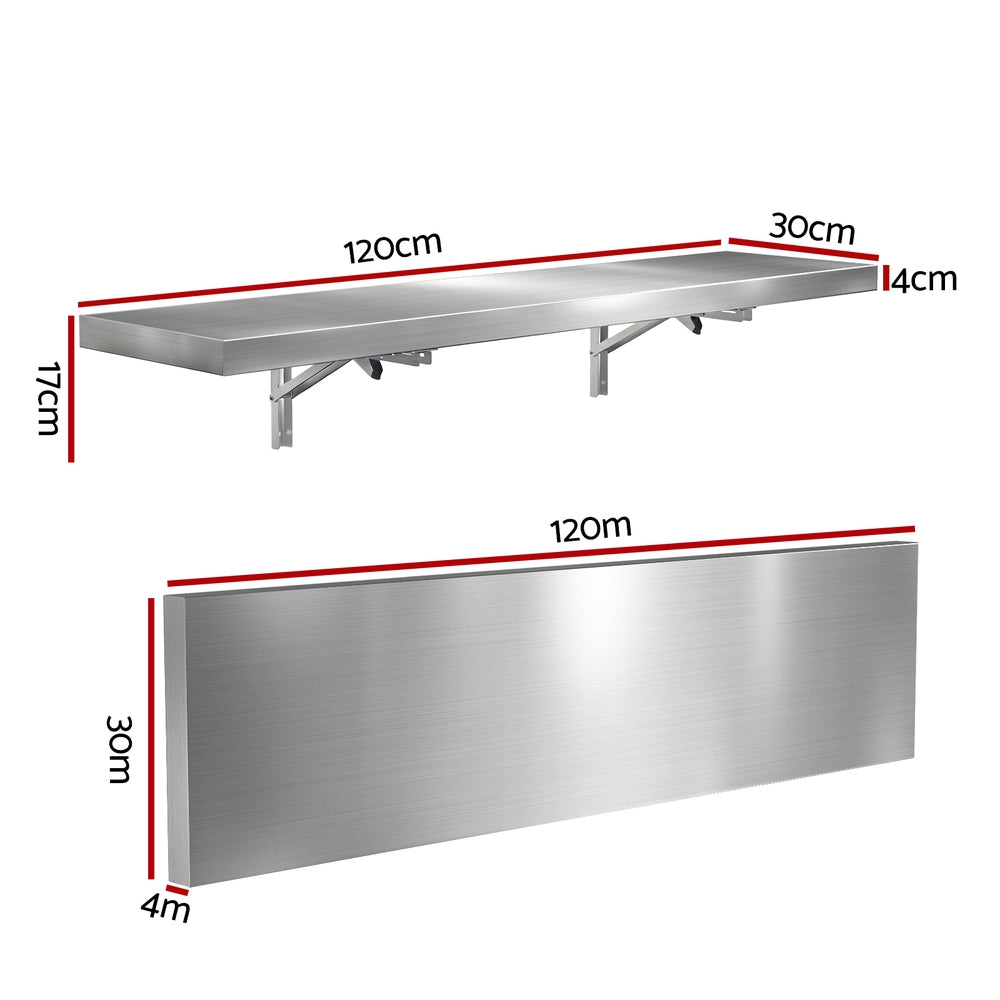 Cefito Commercial Stainless Steel Wall Shelf Kitchen Storage Rack 1200x300mm - Image 2