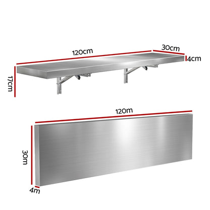 Cefito Commercial Stainless Steel Wall Shelf Kitchen Storage Rack 1200x300mm - Image 2