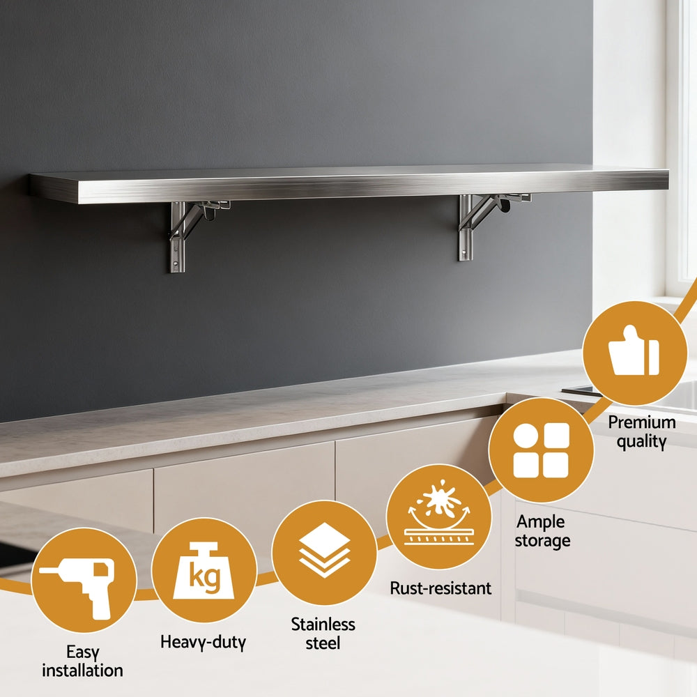 Cefito Commercial Stainless Steel Wall Shelf Kitchen Storage Rack 1200x300mm - Image 4