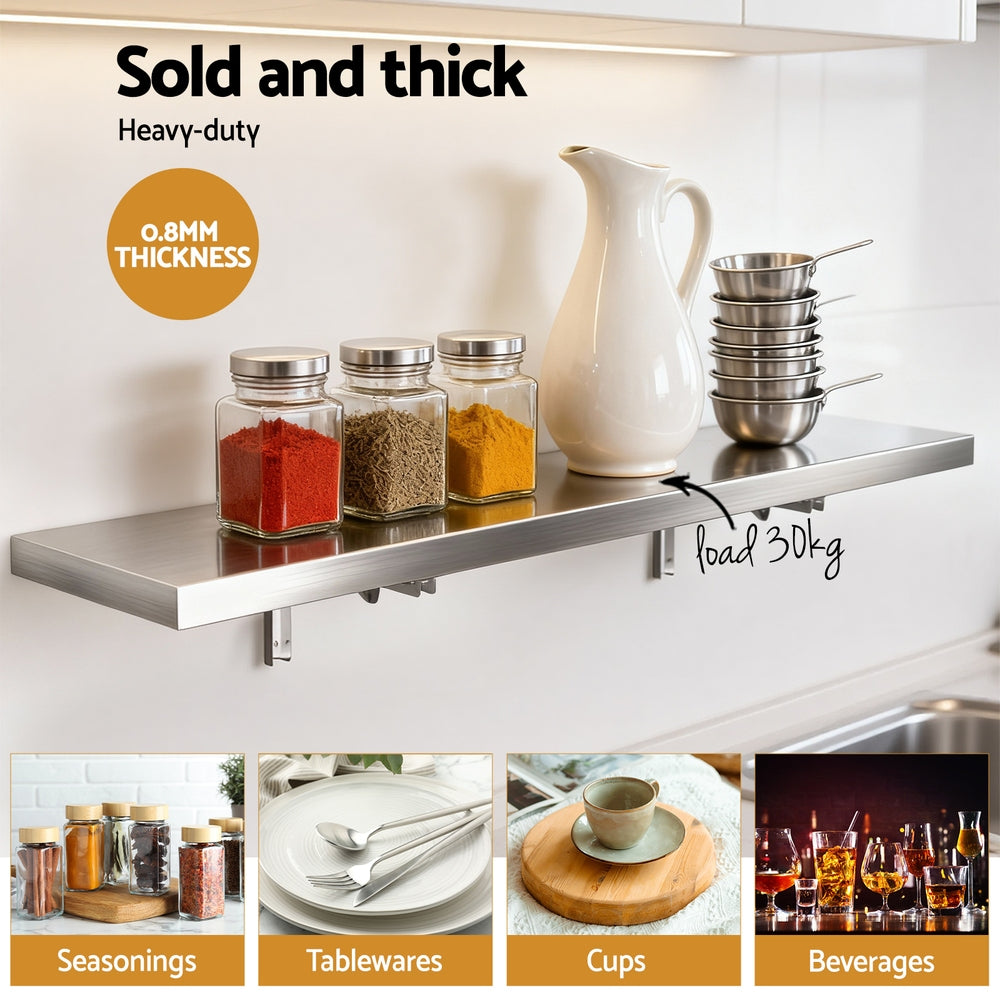 Cefito Commercial Stainless Steel Wall Shelf Kitchen Storage Rack 1200x300mm - Image 5